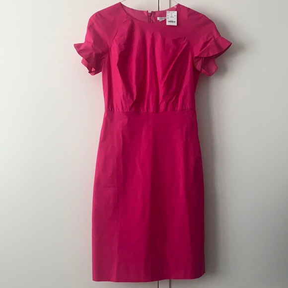 J.Crew Factory Pink Ruffle Sleeve Sheath Dress Size 0 - Picture 1 of 4